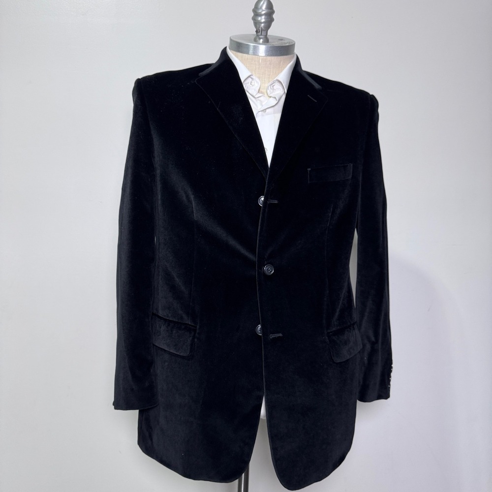 Pronto Uomo Blazer Mens 46L Black Solid Cotton Velvet 3-Button Sport Coat